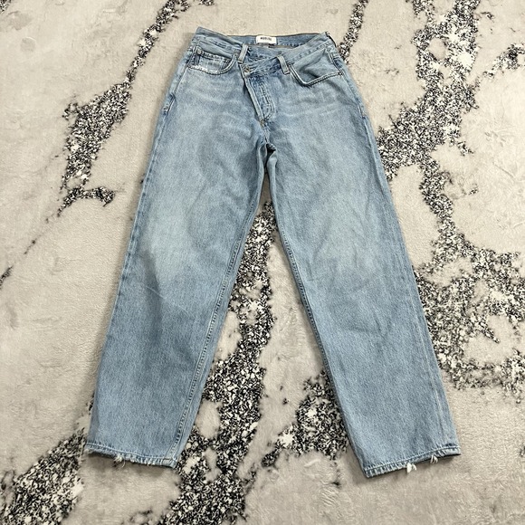 Agolde Denim - AGOLDE High Rise Straight Leg Criss Cross Jeans Size 26 Light Wash Raw‎ Hem